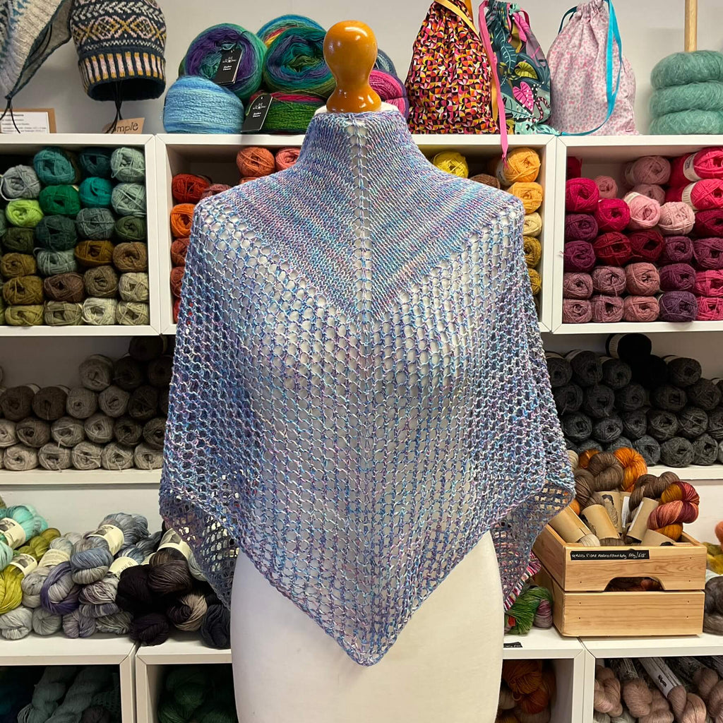knitted purple eyelet shawl