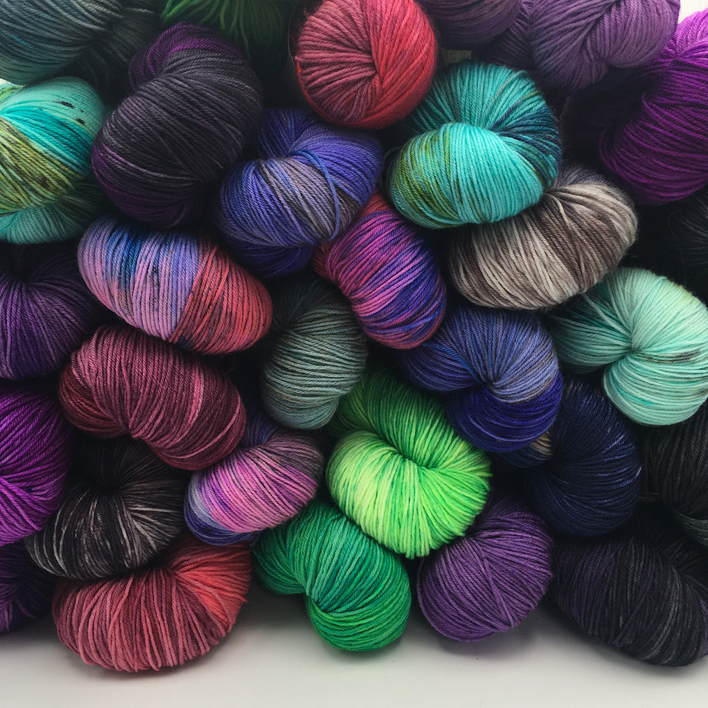 pile of multi coloured hand dyed yarn