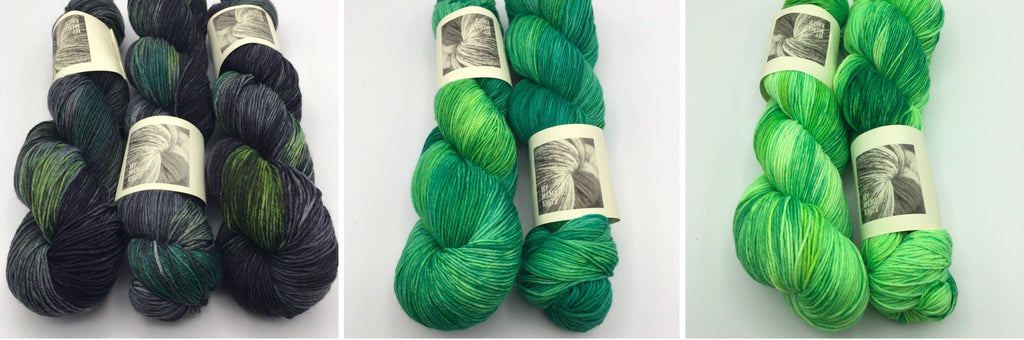 three shades of green Choufunga sock yarn 