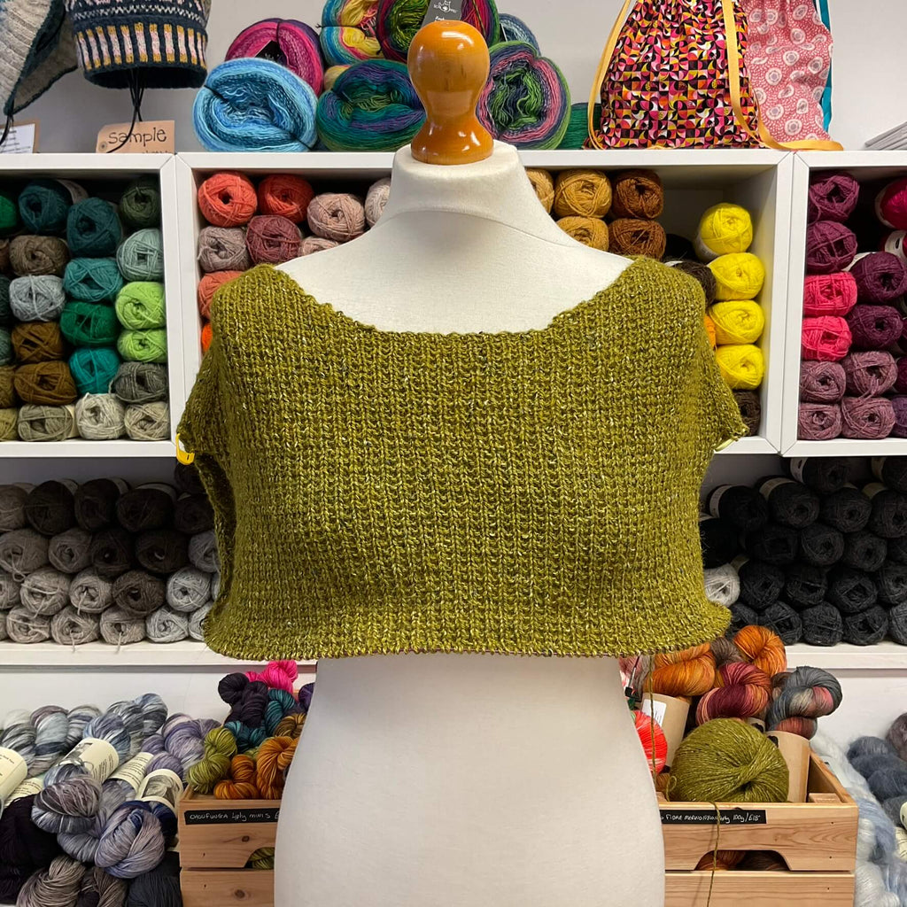 unfinished yellow green knitted slipover top