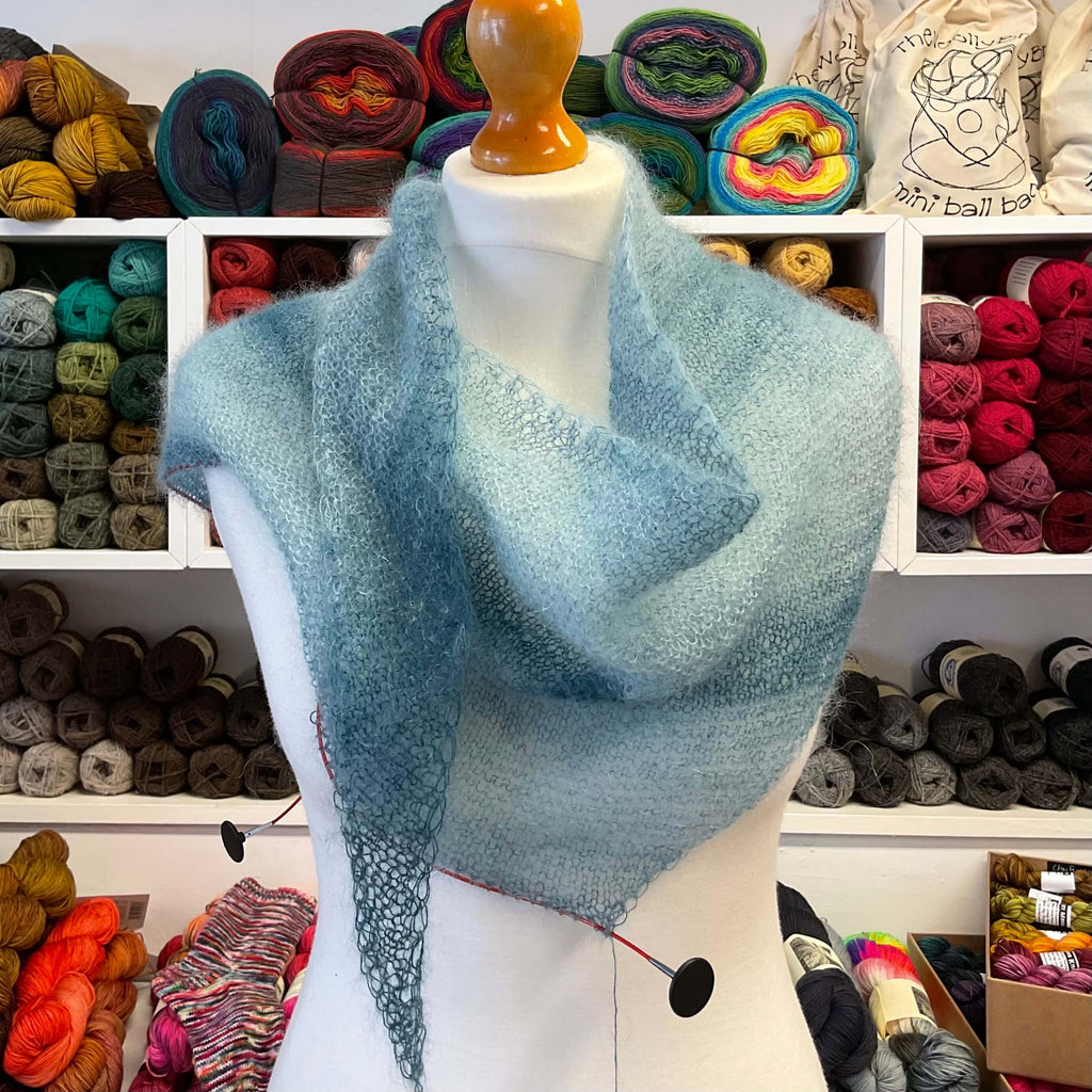 delicate mohair silk scarf on mannequin 