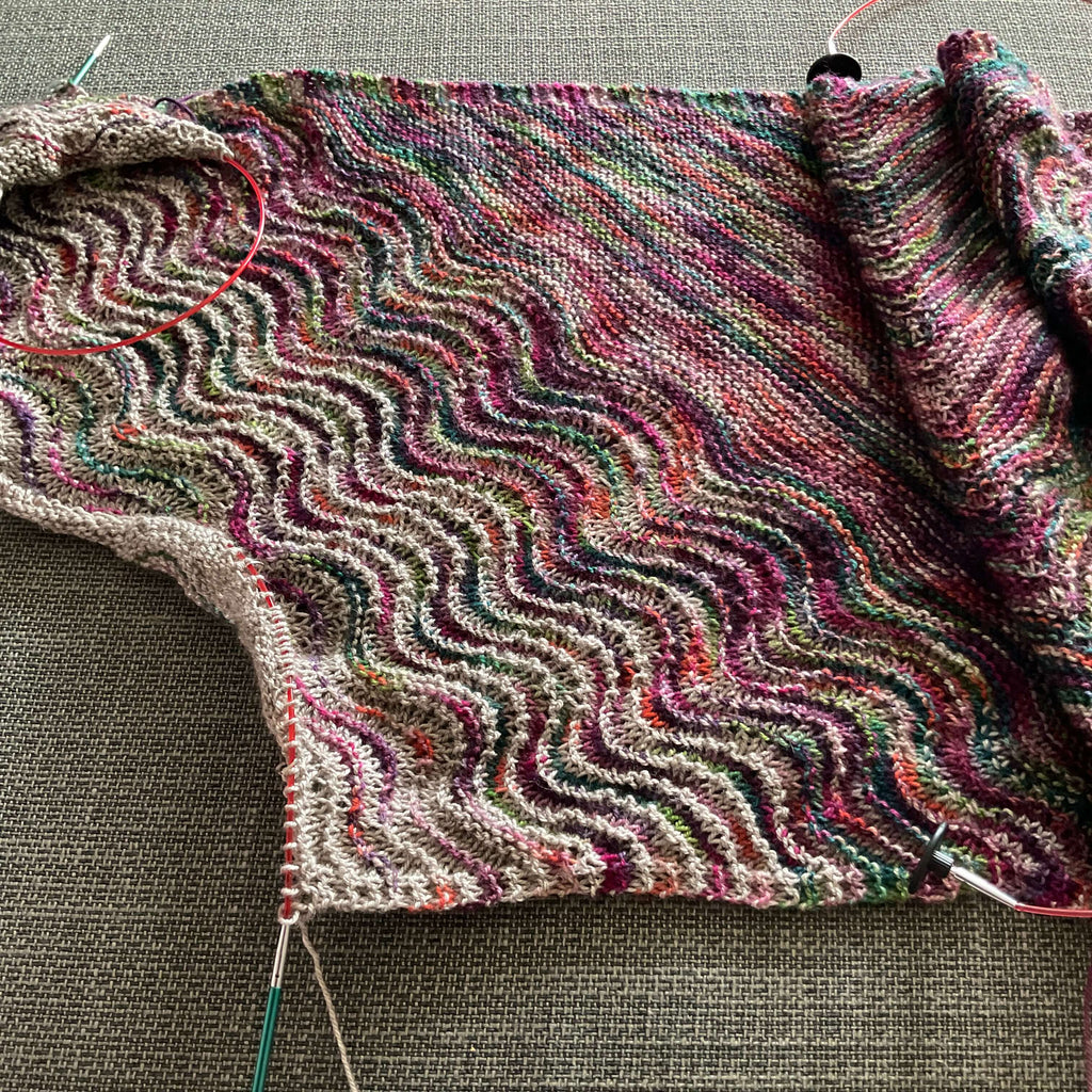unfinished purple ish shawl
