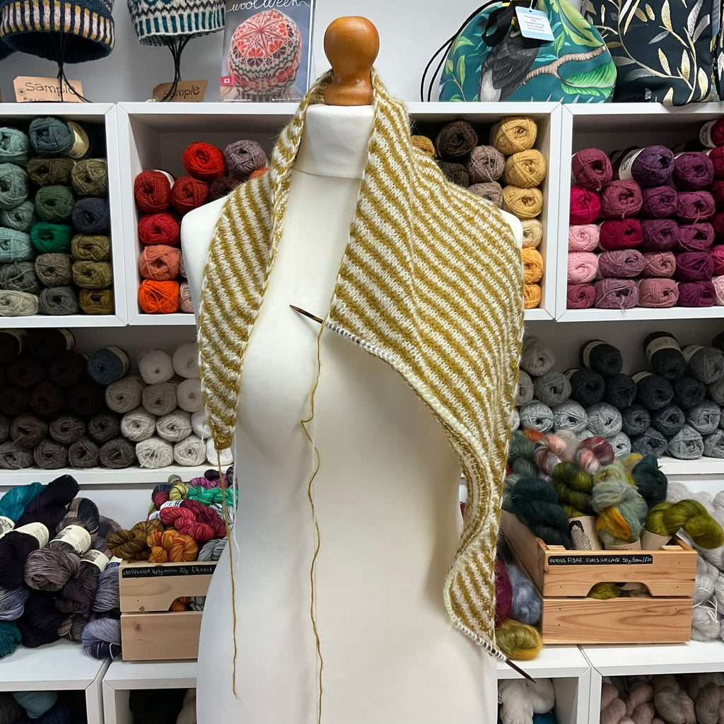 yellow and cream stripe shawl