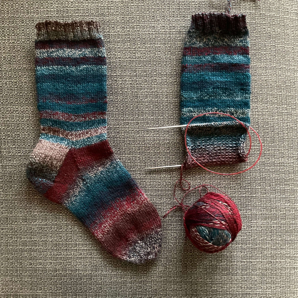 unfinished knitted sock