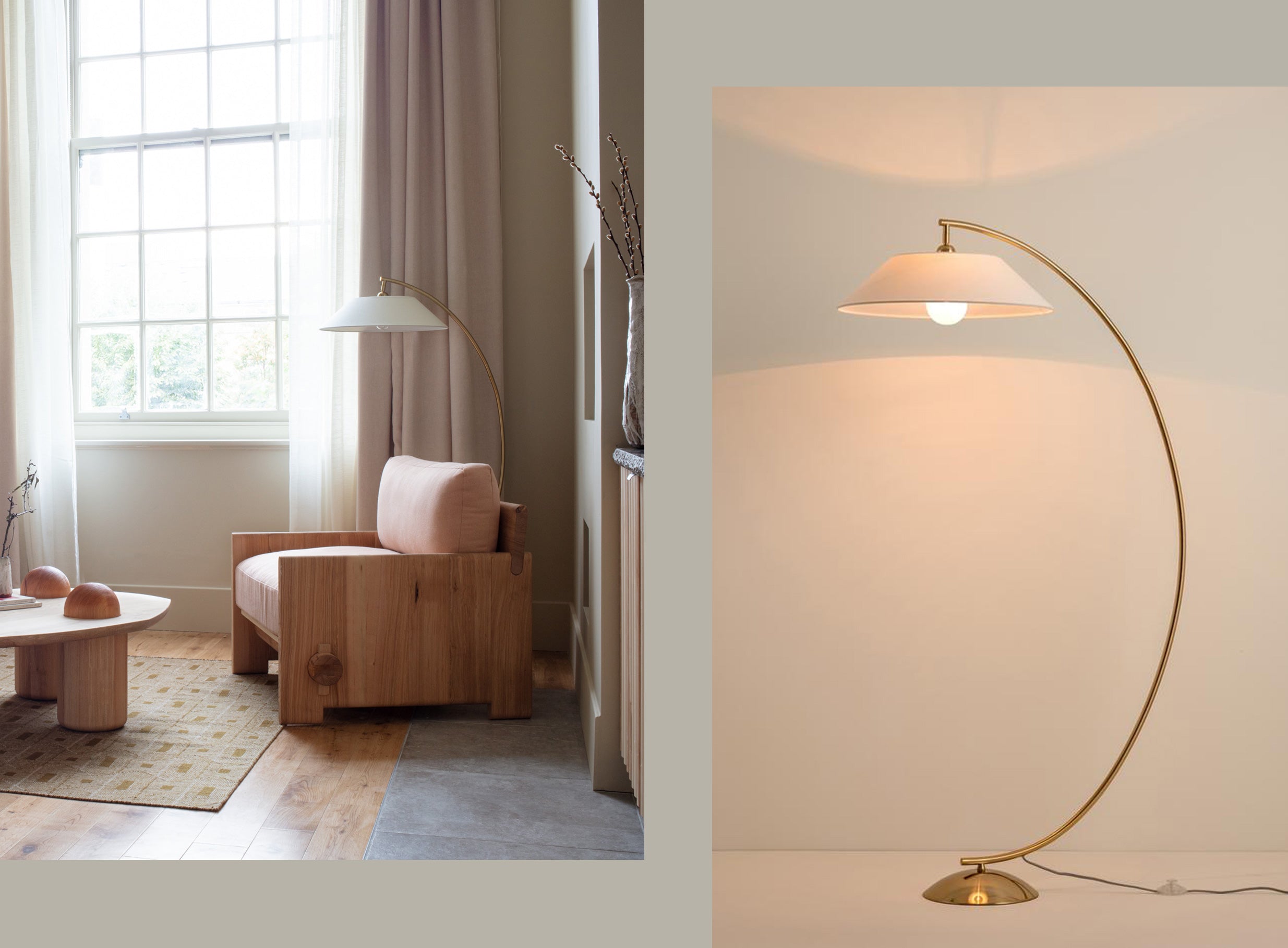 Circo - 1 light arc brass and natural linen floor lamp | Floor Lamp | lightsandlamps.com