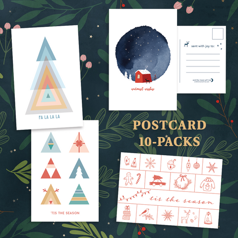 Christmas, holiday, winter postcard 10 packs