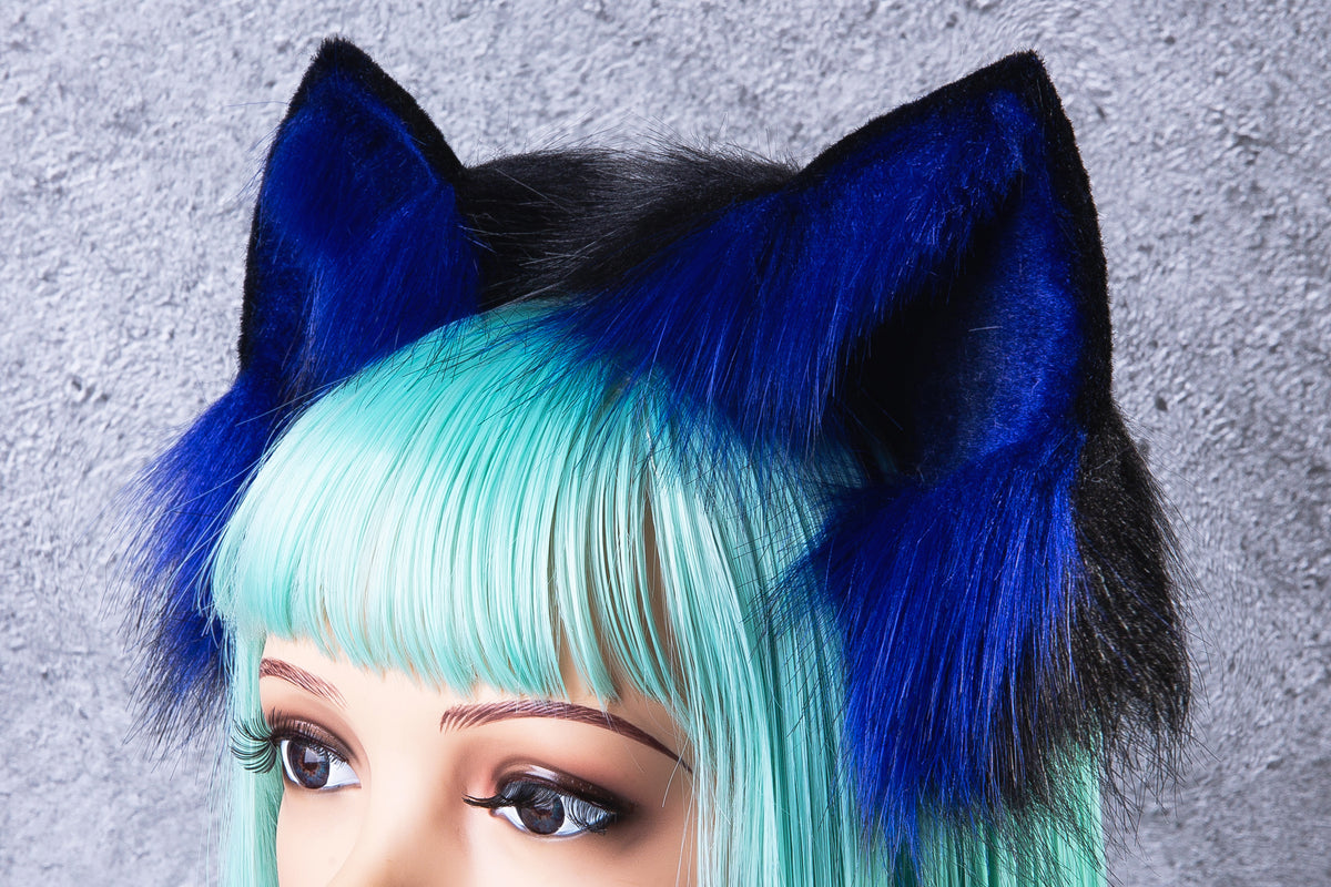 black blue fox tail plug and ear kittenplay ear faux wolf tail buttplu ...