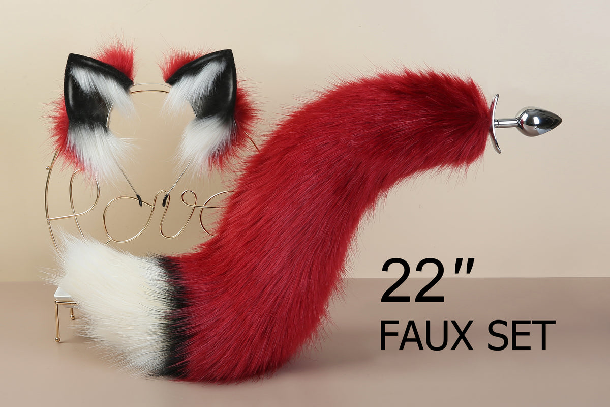 Faux Fur Black Red Fox Tail Plug And Ear Set Wolf Tail Butt Plug And E Aliriga