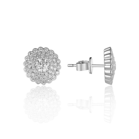 diamond cluster stud earring in white gold