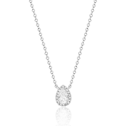 diamond pear shaped necklace in white gold