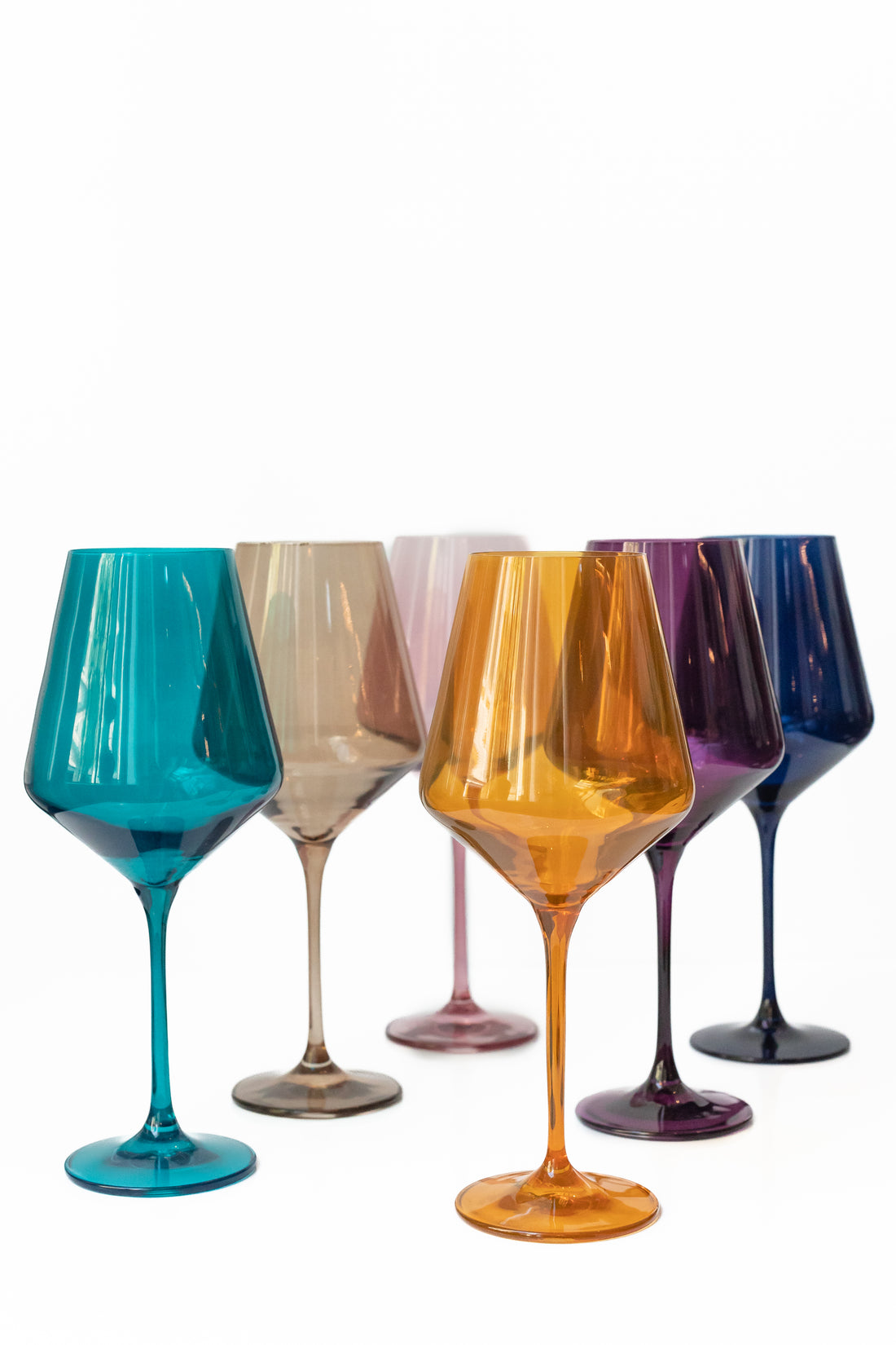 Estelle Colored Glass Estelle Hand-Blown Colored Wine Glasses (Set of 6) - Stemless Wine Glass, Cobalt