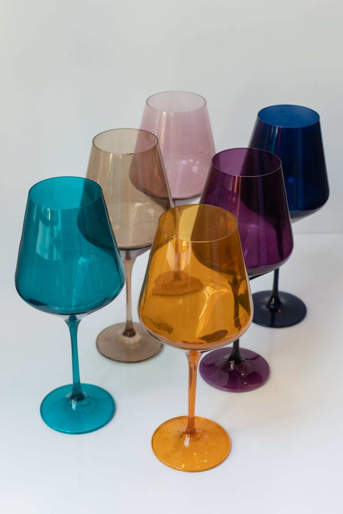 Estelle Colored Glass Set of 6 Stemless Wine Glasses in Pastel Mixed