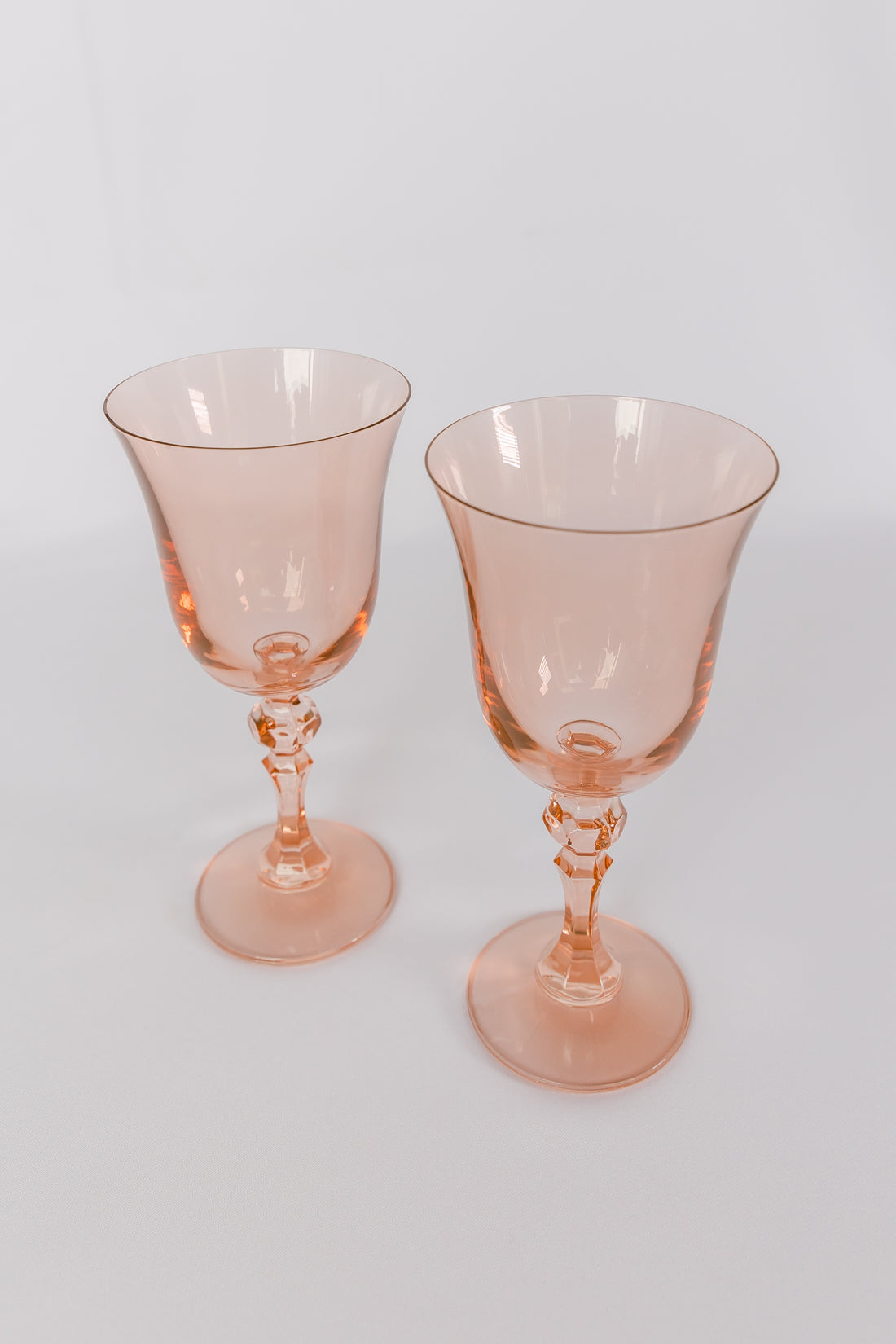 Set of 5 Vintage Hand Blown Pink Blush Wine Glasses Long Stem Goblets 8 3/8”