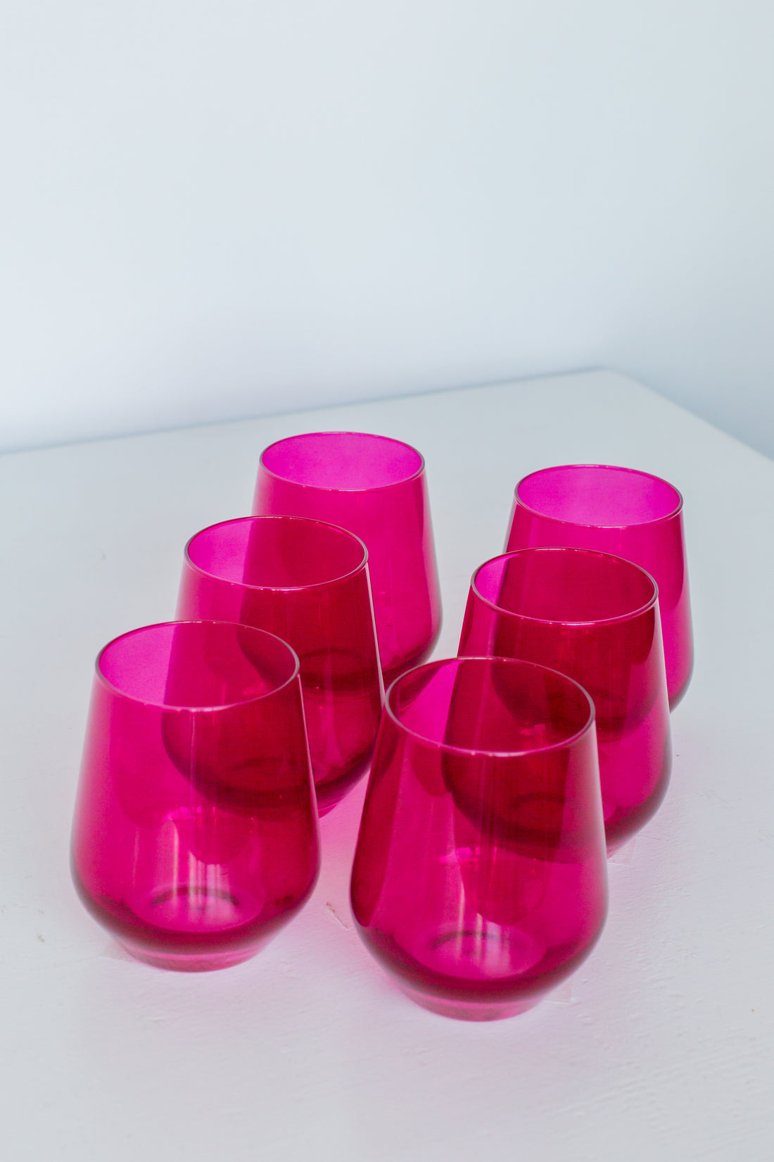 Stemmed Wine Glasses in Coral Peach Pink (set of 6) - Fieldshop by