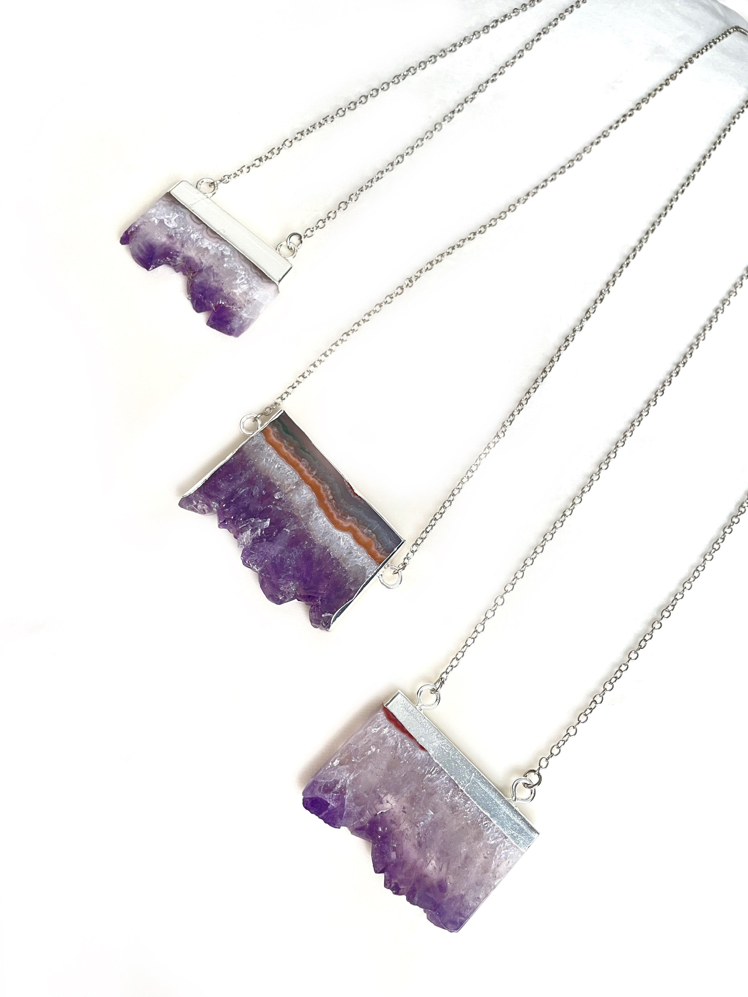 Raw Amethyst Silver Necklace