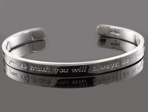 Hand Engraved Times Italic Sterling Silver 6mm Cuff Bracelet