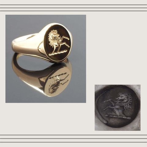 Hand Engraved Reverse Seal Horse Gold Signet Ring