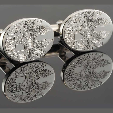 hand engraved silver crest cufflinks
