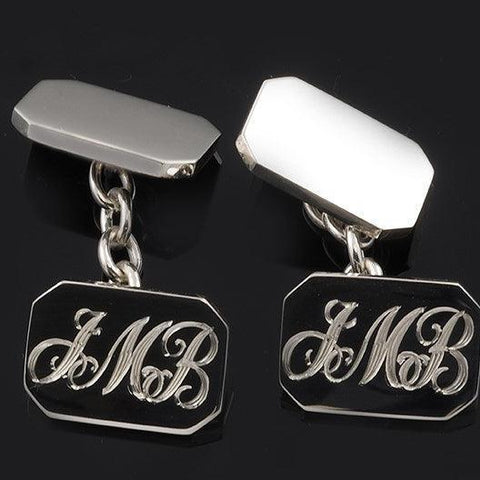 Hand Engraved Entwined Script Sterling Silver Cufflinks