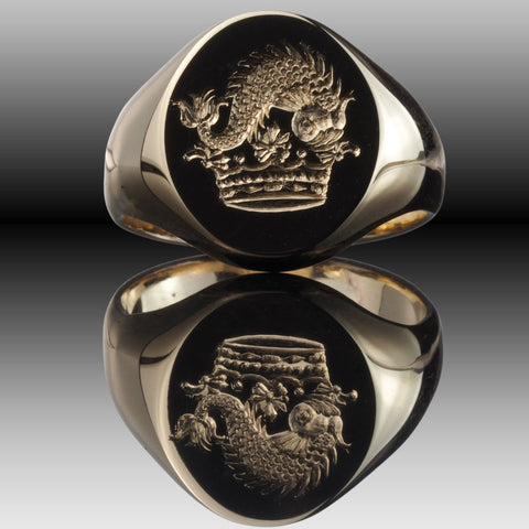 hand engraved seal signet ring dophin design