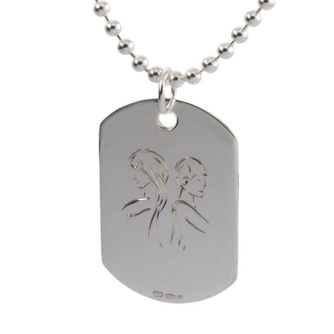 engraved sterling silver gemini mens dog tag necklace