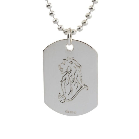 Engraved Leo Star Sign Sterling Silver Mens Dog Tag Necklace