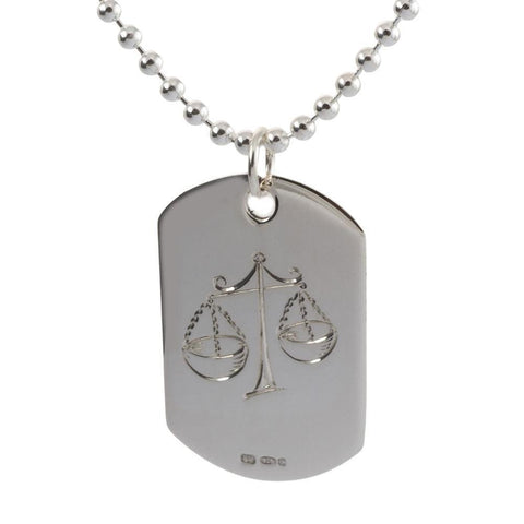 Engraved Silver Libra Sign Mens Dog Tag