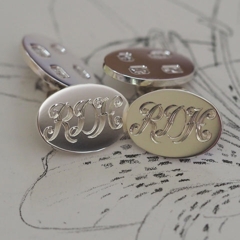 hand engraved script initials on sterling silver chain cufflinks