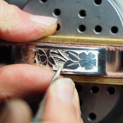 Hand Engraving Sterling Silver Flower Cuff Bracelet