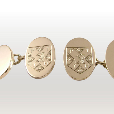 hand engraved crest cufflinks with shield