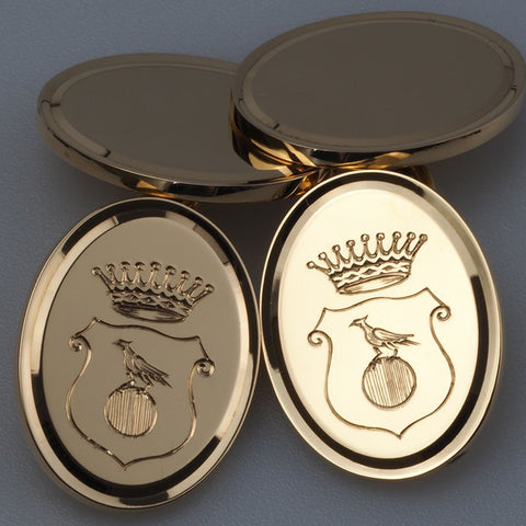 hand engraved gold cufflinks with family crest