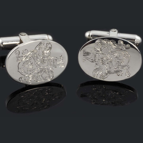 hand engraved sterling silver crest cufflinks