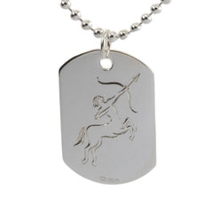 Sterling Silver Mens Dog Tag Engraved Zodiac Sign