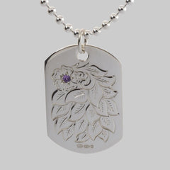 Sterling silver ladies hand engraved flower dog tag necklace