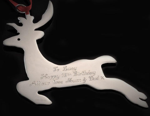 personalised solid silver reindeer Christmas decoration