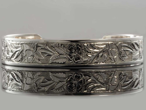 Hand Engraved Flower & Leaf Design on Handmade Cuff Bangle