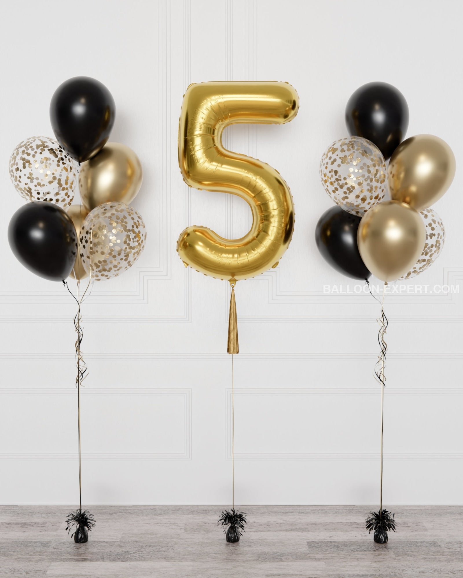 Black and Gold - Number Balloon and Confetti Balloon Bouquets Set - Factory Direct product image