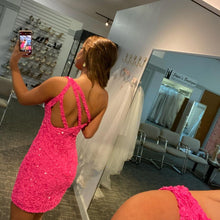 Load image into Gallery viewer, One Shoulder Hot Pink Sequins Tight Party Dress SA839
