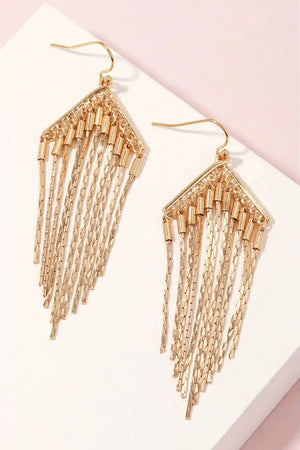 Metallic Chain Fringe Hook Drop Earrings - Shoppe Twelve