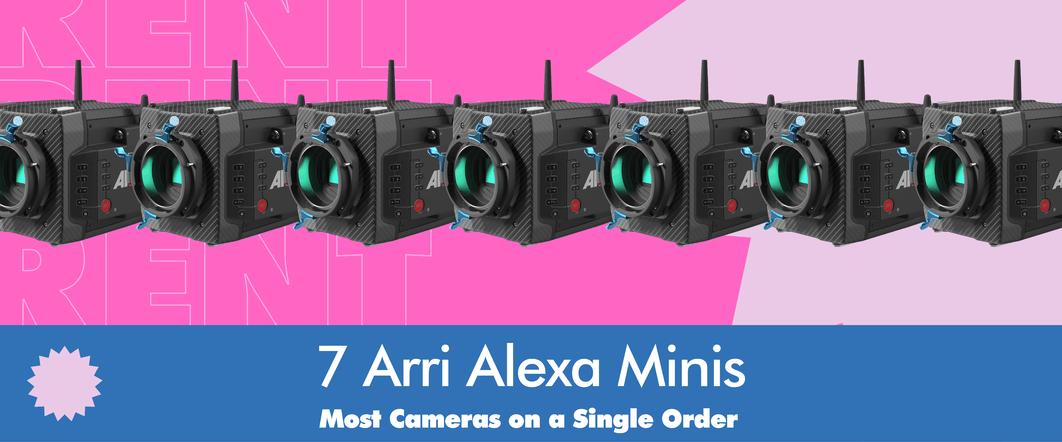 The stats mention that 7 Arri Alexa Minis were the most cameras on a single order. Seven Arri Alexa Minis are pictured above the text.