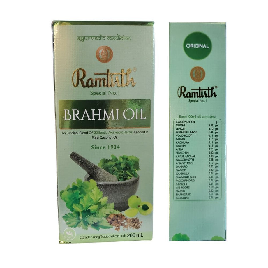 Ramtirth Brahmi Oil Ayurvedic Herbs Blended In Pure Coconut Oil 200ml   Singh Cart