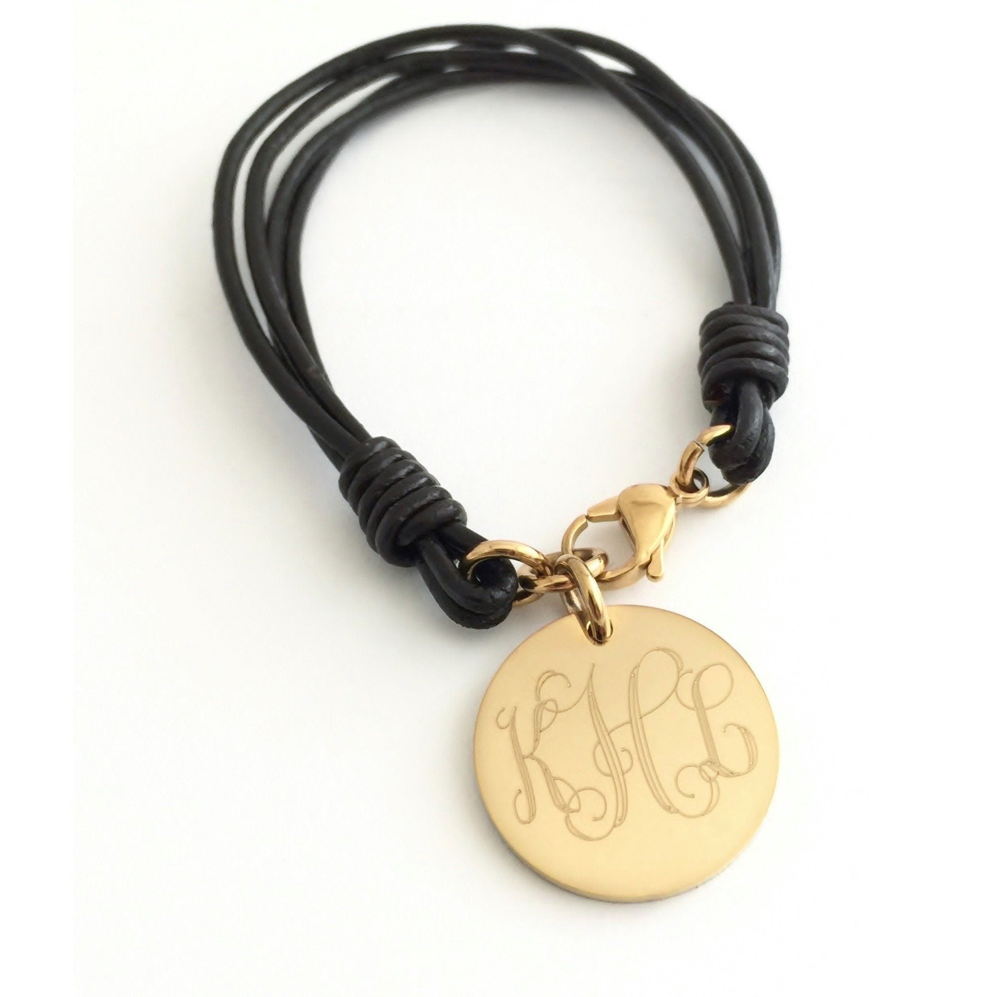 Leather Monogram Bracelet With Gold Charm - The Personal Exchange