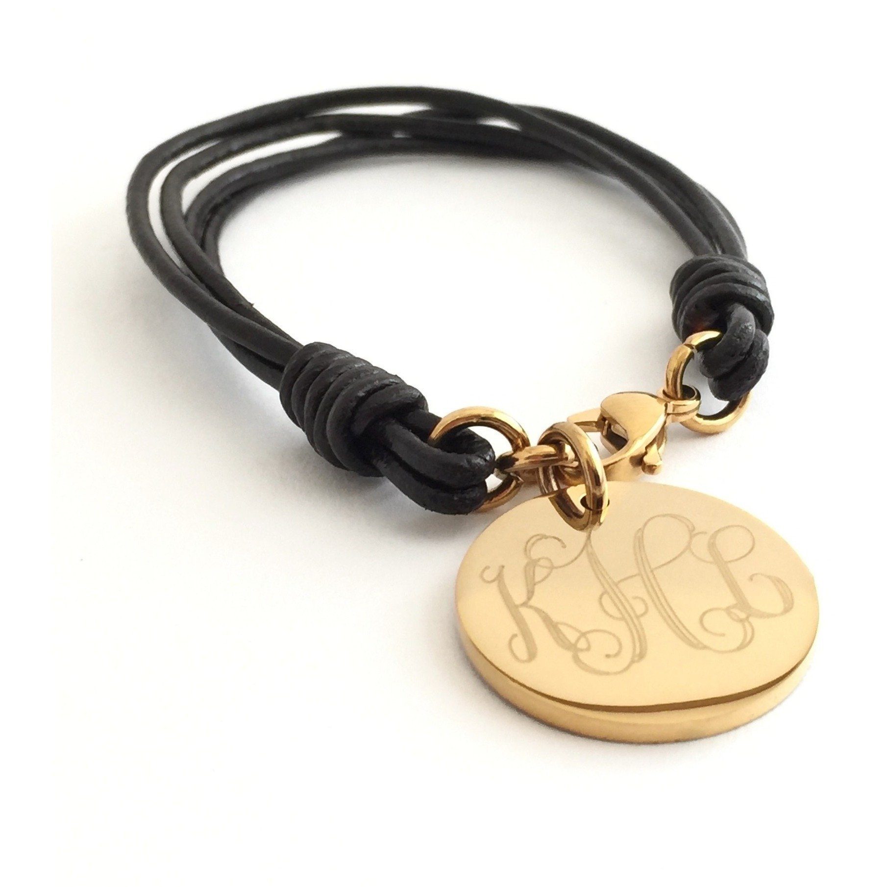 Leather Monogram Bracelet With Gold Charm - The Personal Exchange