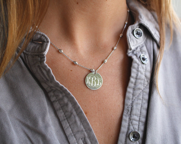 Saturn Chain Monogram Necklace in Silver or Two-tone Gold Silver, or R ...