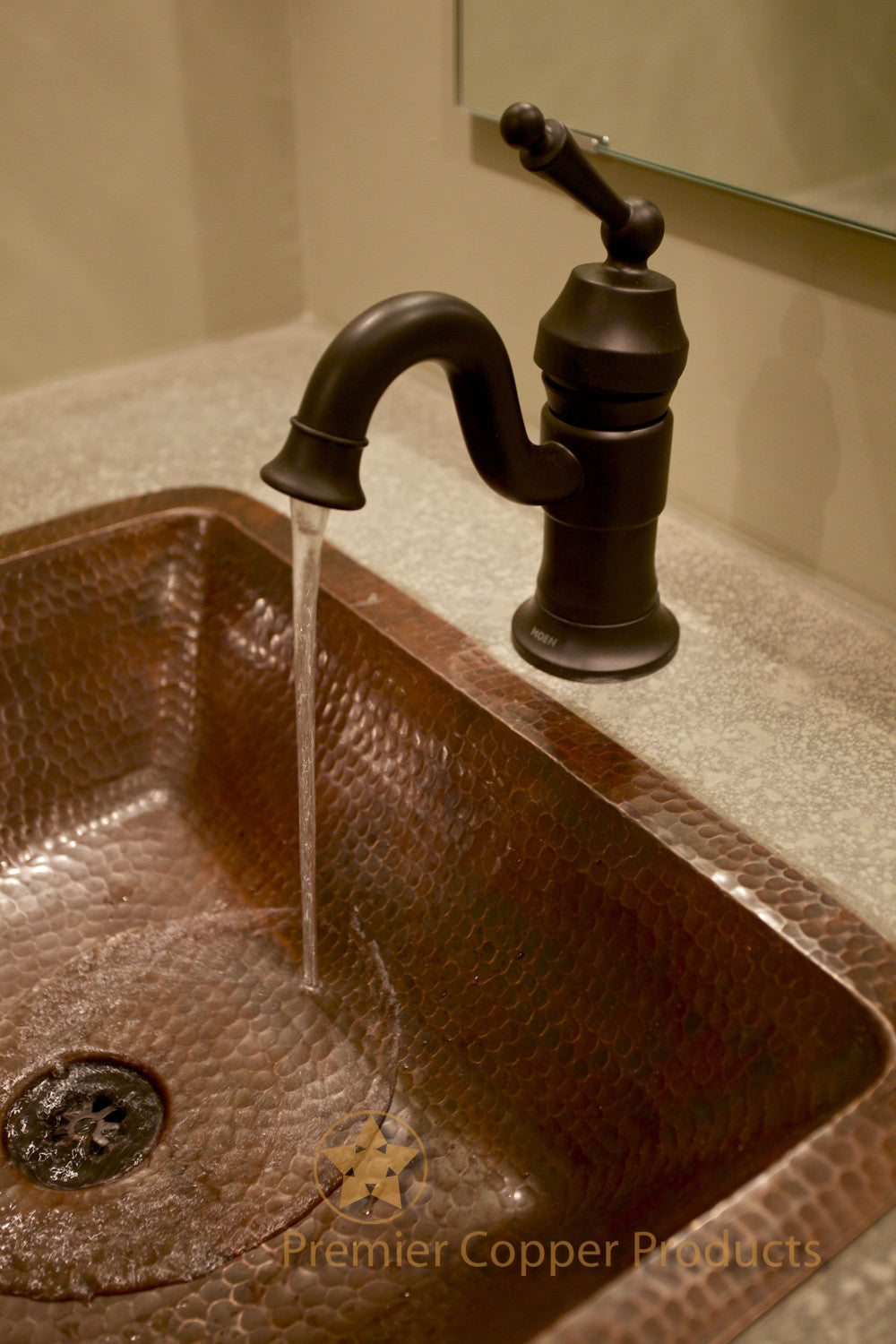 Rectangle Under Counter Hammered Copper Bathroom Sink Corbel