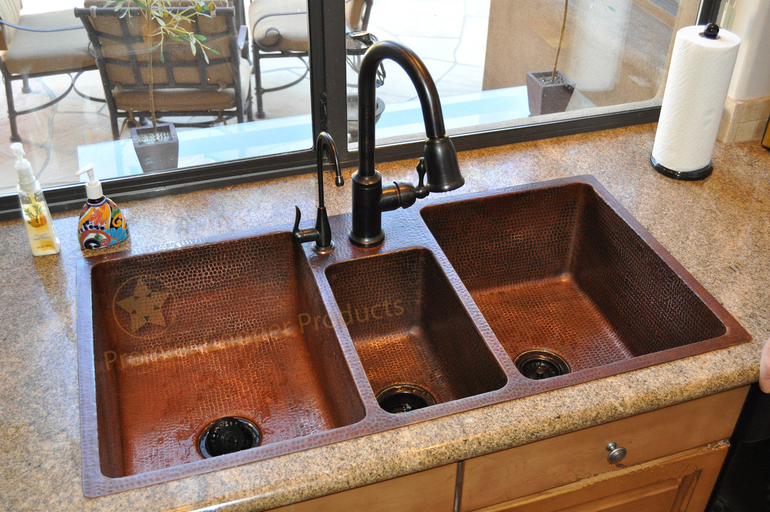 42 Hammered Copper Kitchen Triple Basin Sink Corbel Universe
