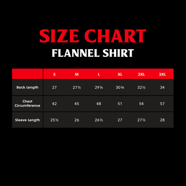 Death Wish Coffee Flannel Shirt Size Chart