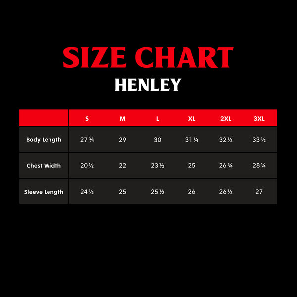 Size Chart: Henley – Death Wish Coffee Company
