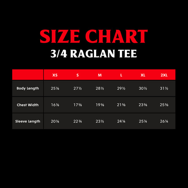 Death Wish Coffee Raglan Size Chart