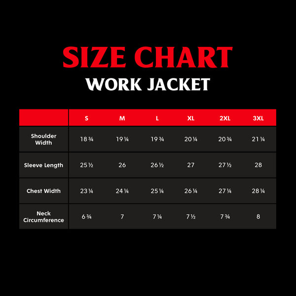 Death Wish Coffee Work Jacket Size Chart